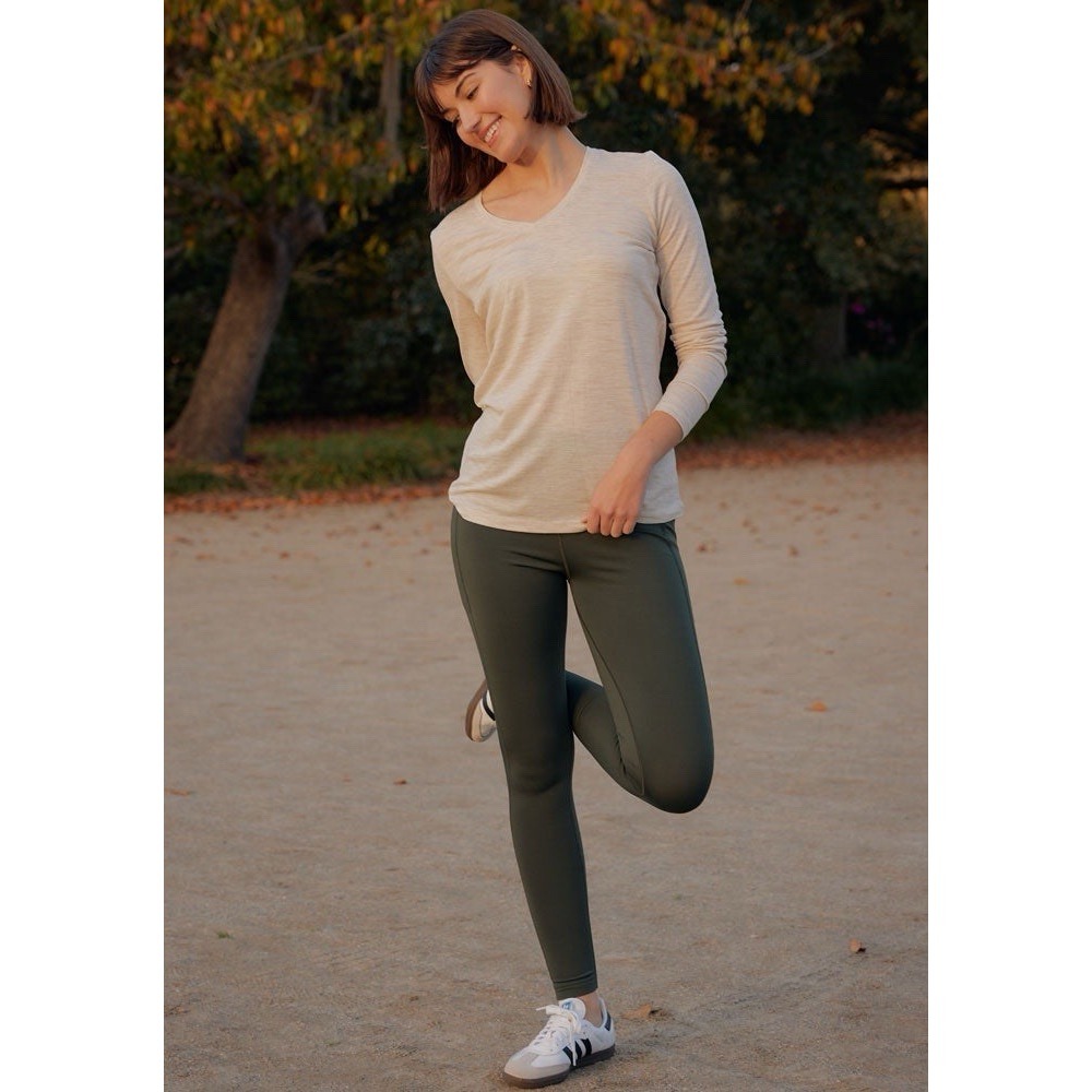 Woolx McKenna Pocket Leggings Womens M Green Everleaf Merino Wool Blend Outdoor